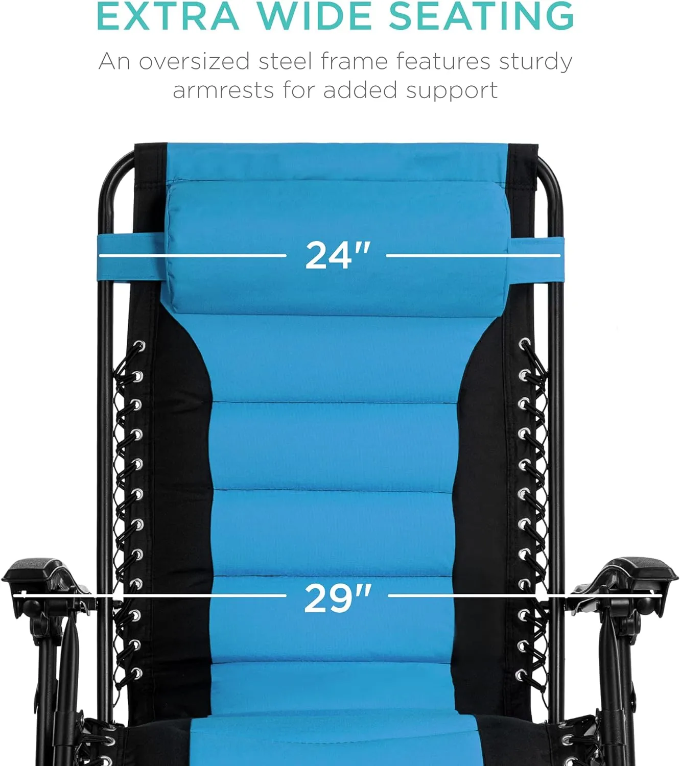 Best Choice Products Oversized Padded Zero Gravity Chair, Folding Outdoor Patio Recliner, XL Anti Gravity Lounger for Backyard w/Headrest, Cup Holder, Side Tray, Polyester Mesh - Black/Sky Blue