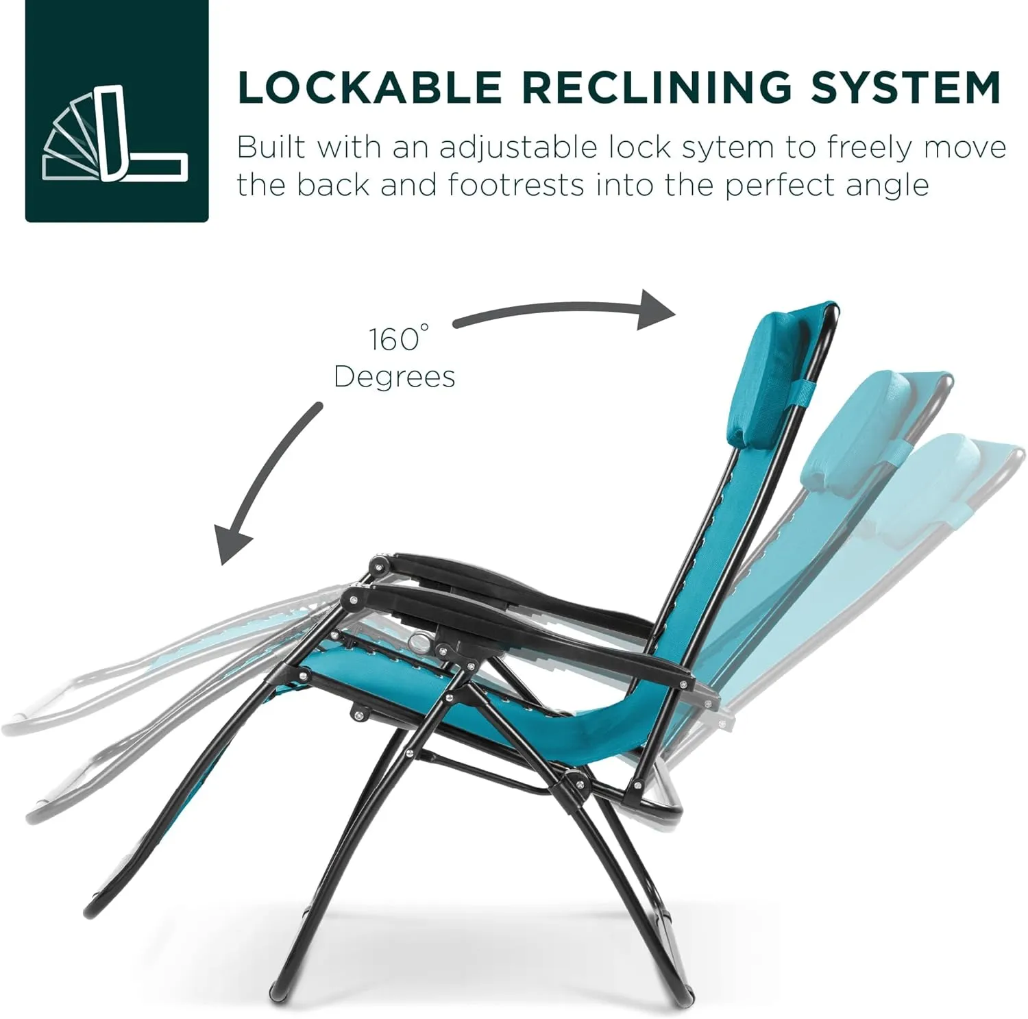 Best Choice Products Oversized Zero Gravity Chair, Folding Outdoor Patio Lounge Recliner w/Cup Holder Accessory Tray, Pillow - Peacock Blue