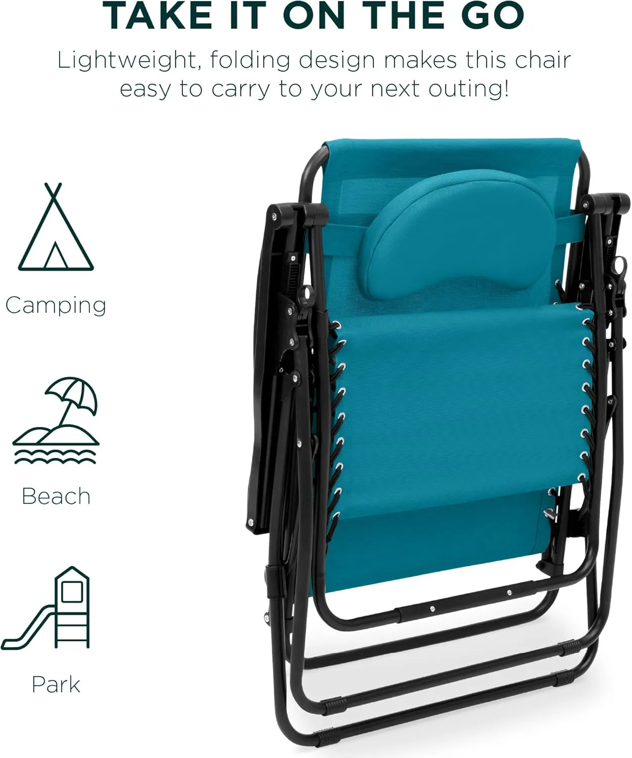 Best Choice Products Oversized Zero Gravity Chair, Folding Outdoor Patio Lounge Recliner w/Cup Holder Accessory Tray, Pillow - Peacock Blue