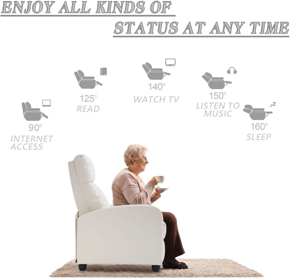 BestMassage Recliner Chair for Living Room Modern Wingback Sofa Home Theater Seating Push Back Reclining Chair with Lumbar Support (with Massage, PU Beige)