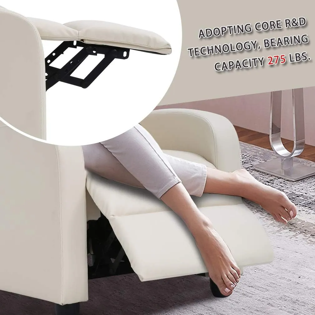BestMassage Recliner Chair for Living Room Modern Wingback Sofa Home Theater Seating Push Back Reclining Chair with Lumbar Support (with Massage, PU Beige)