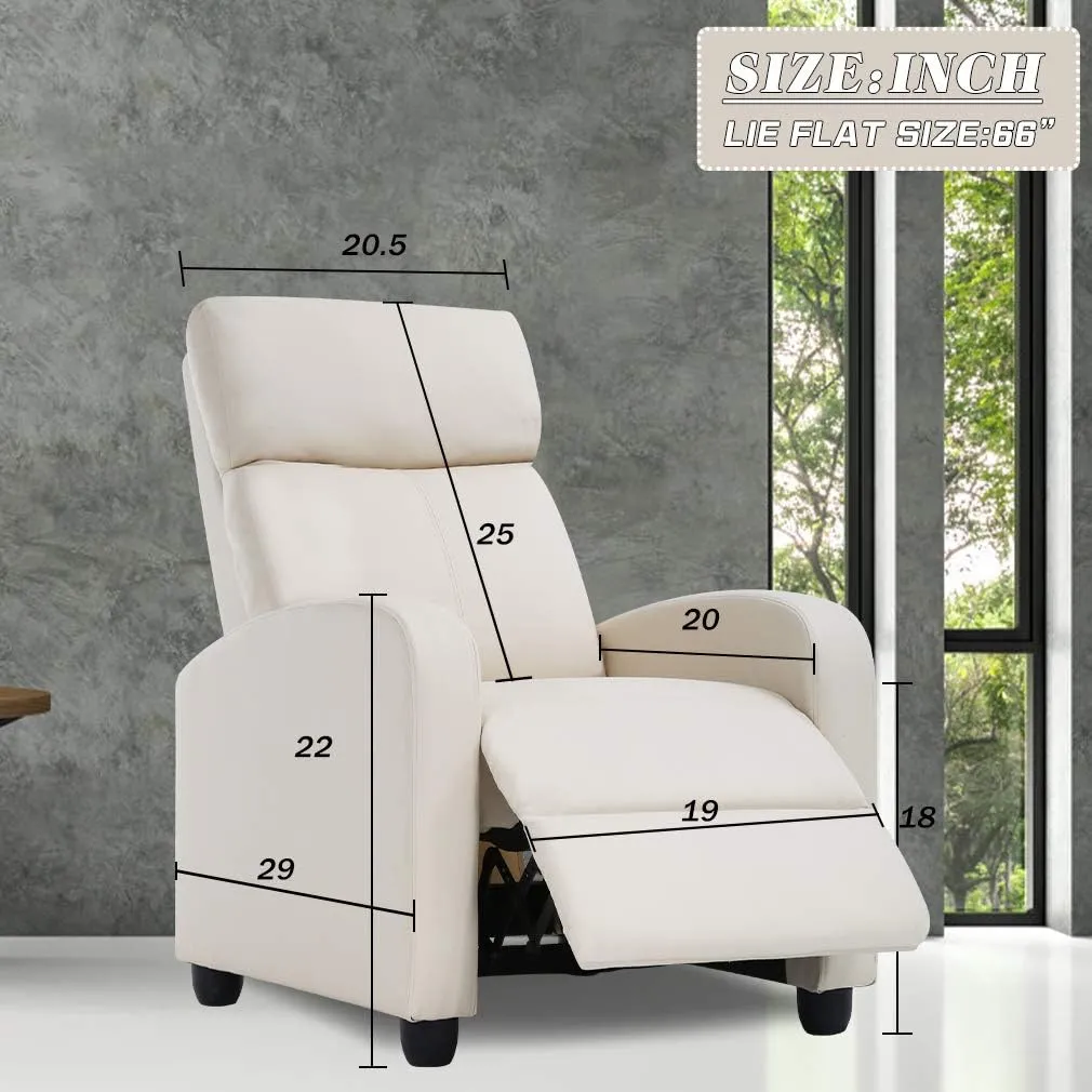 BestMassage Recliner Chair for Living Room Modern Wingback Sofa Home Theater Seating Push Back Reclining Chair with Lumbar Support (with Massage, PU Beige)