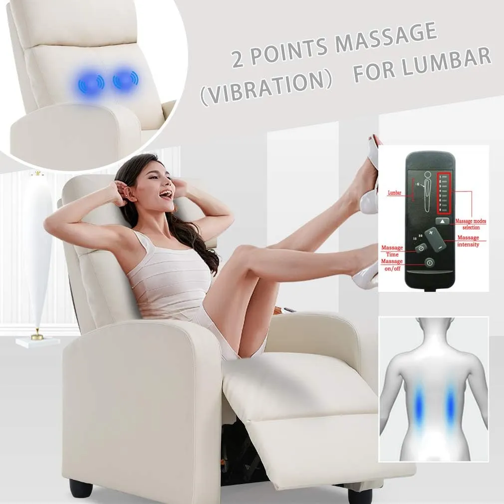 BestMassage Recliner Chair for Living Room Modern Wingback Sofa Home Theater Seating Push Back Reclining Chair with Lumbar Support (with Massage, PU Beige)