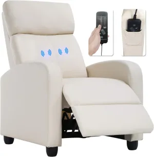 BestMassage Recliner Chair for Living Room Modern Wingback Sofa Home Theater Seating Push Back Reclining Chair with Lumbar Support (with Massage, PU Beige)