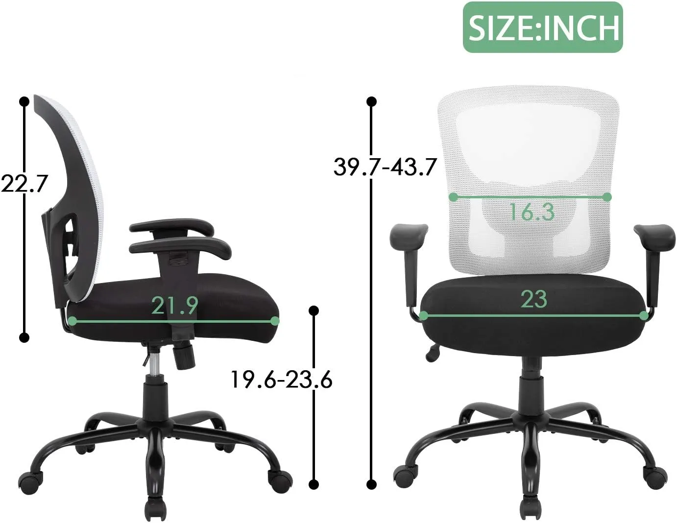 BestOffice Big and Tall Office Chair 400lbs Desk Chair Mesh Computer Chair with Lumbar Support Wide Seat Adjust Arms Rolling Swivel High Back Task Executive Ergonomic Chair for Home Office (White)