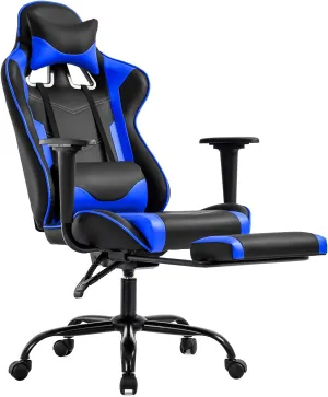BestOffice Ergonomic Gaming Chair Office Chair Reclining Swivel Desk Chair with Footrest, Lumbar Support, and Headrest for Gamers & Professionals (Blue)