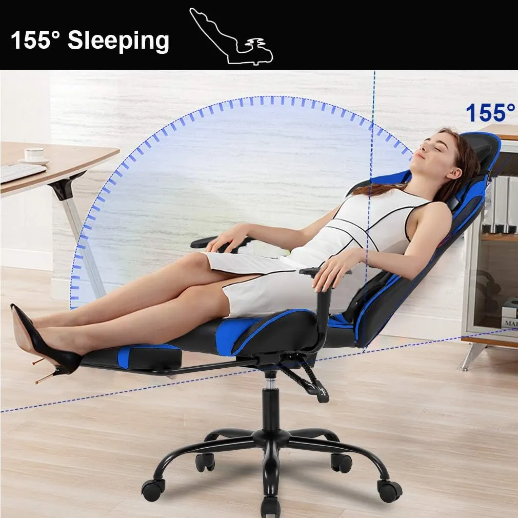 BestOffice Ergonomic Gaming Chair Office Chair Reclining Swivel Desk Chair with Footrest, Lumbar Support, and Headrest for Gamers & Professionals (Blue)