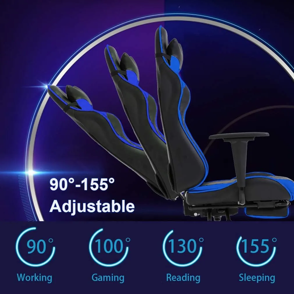 BestOffice Ergonomic Gaming Chair Office Chair Reclining Swivel Desk Chair with Footrest, Lumbar Support, and Headrest for Gamers & Professionals (Blue)