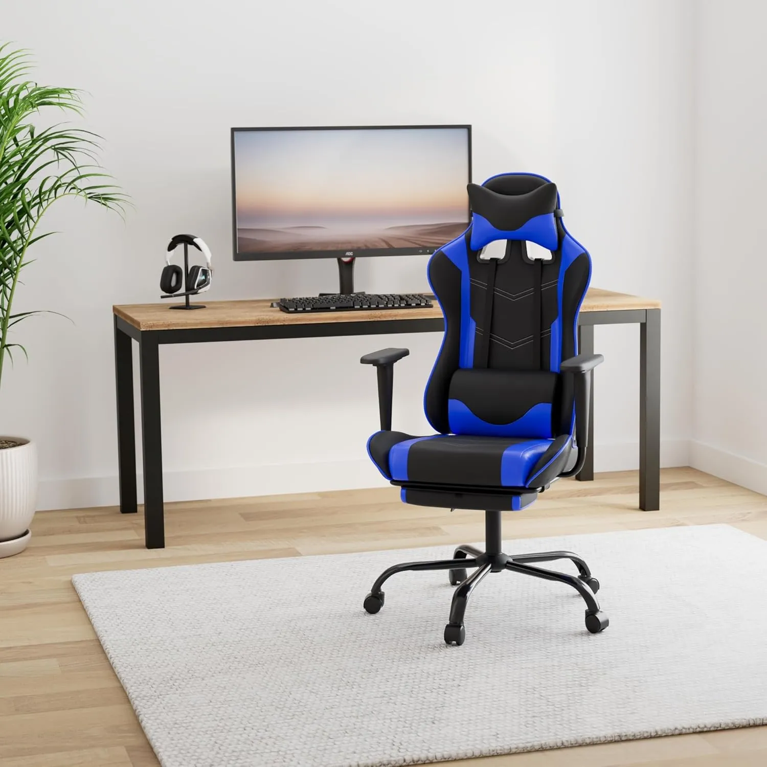 BestOffice Ergonomic Gaming Chair Office Chair Reclining Swivel Desk Chair with Footrest, Lumbar Support, and Headrest for Gamers & Professionals (Blue)