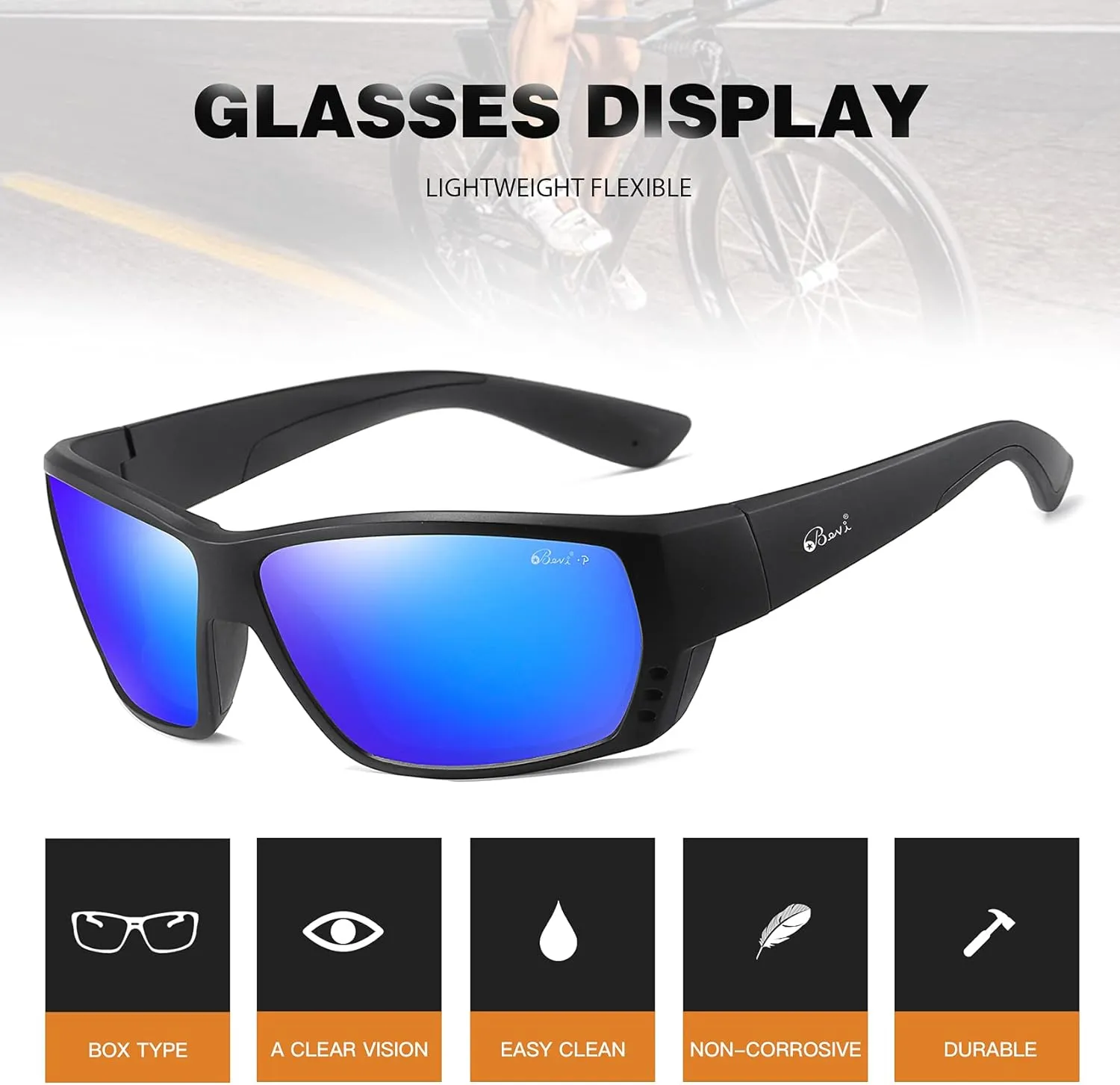 Bevi Polarized Sports Sunglasses Ultralight TR90 Frame Glasses Flexible and Durable for Men Women Sun Glasses