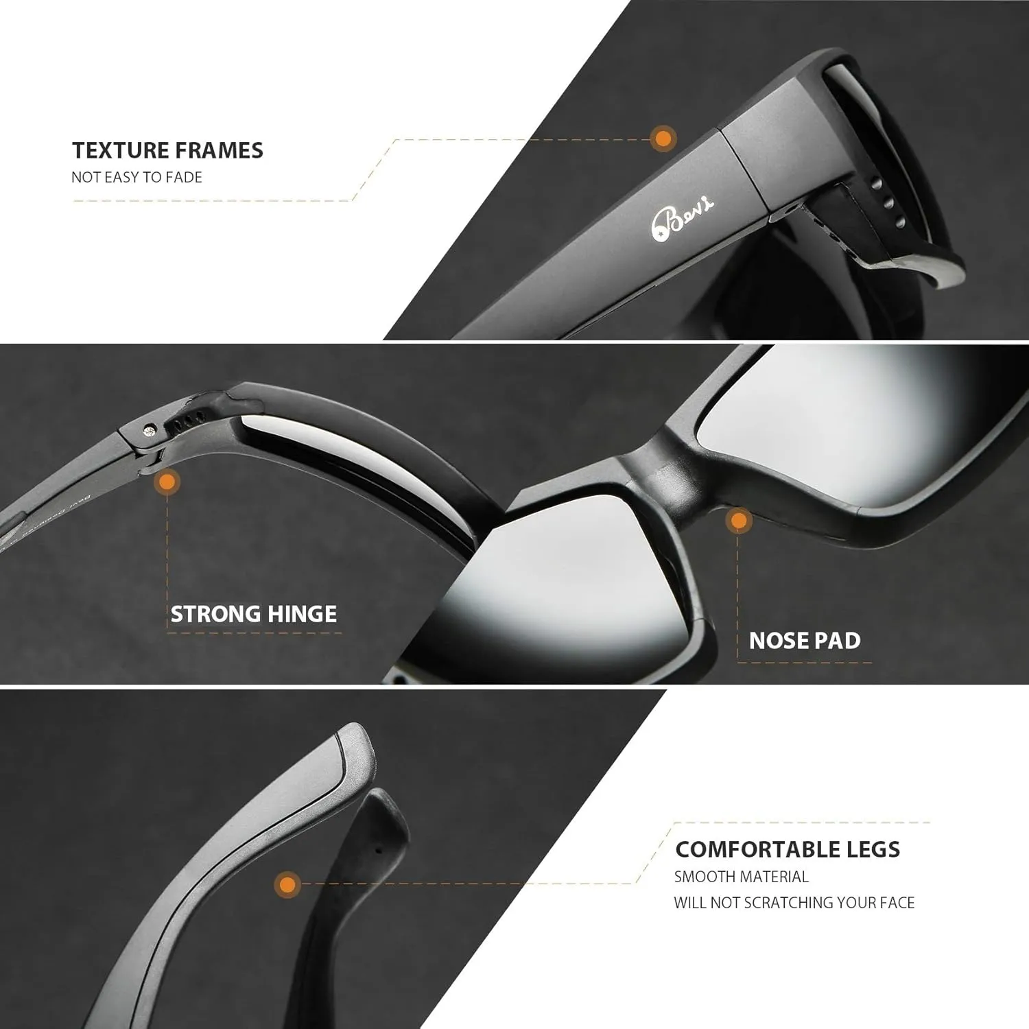 Bevi Polarized Sports Sunglasses Ultralight TR90 Frame Glasses Flexible and Durable for Men Women Sun Glasses