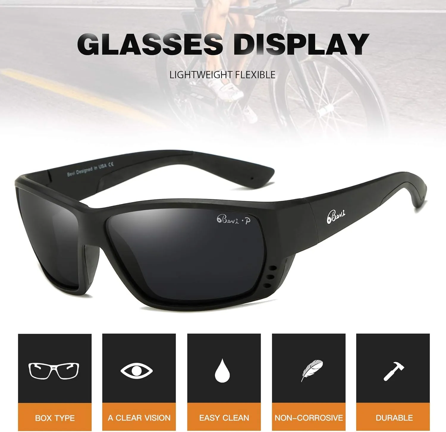Bevi Polarized Sports Sunglasses Ultralight TR90 Frame Glasses Flexible and Durable for Men Women Sun Glasses