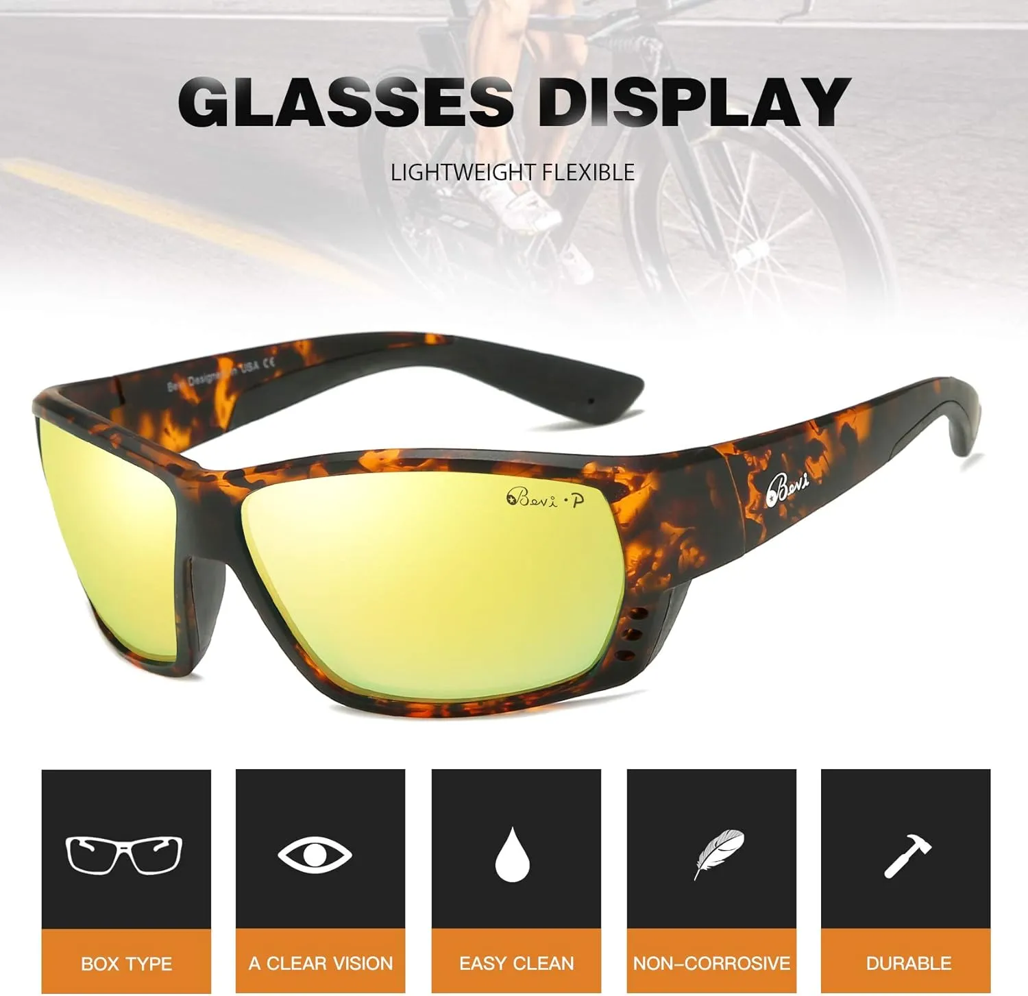 Bevi Polarized Sports Sunglasses Ultralight TR90 Frame Glasses Flexible and Durable for Men Women Sun Glasses