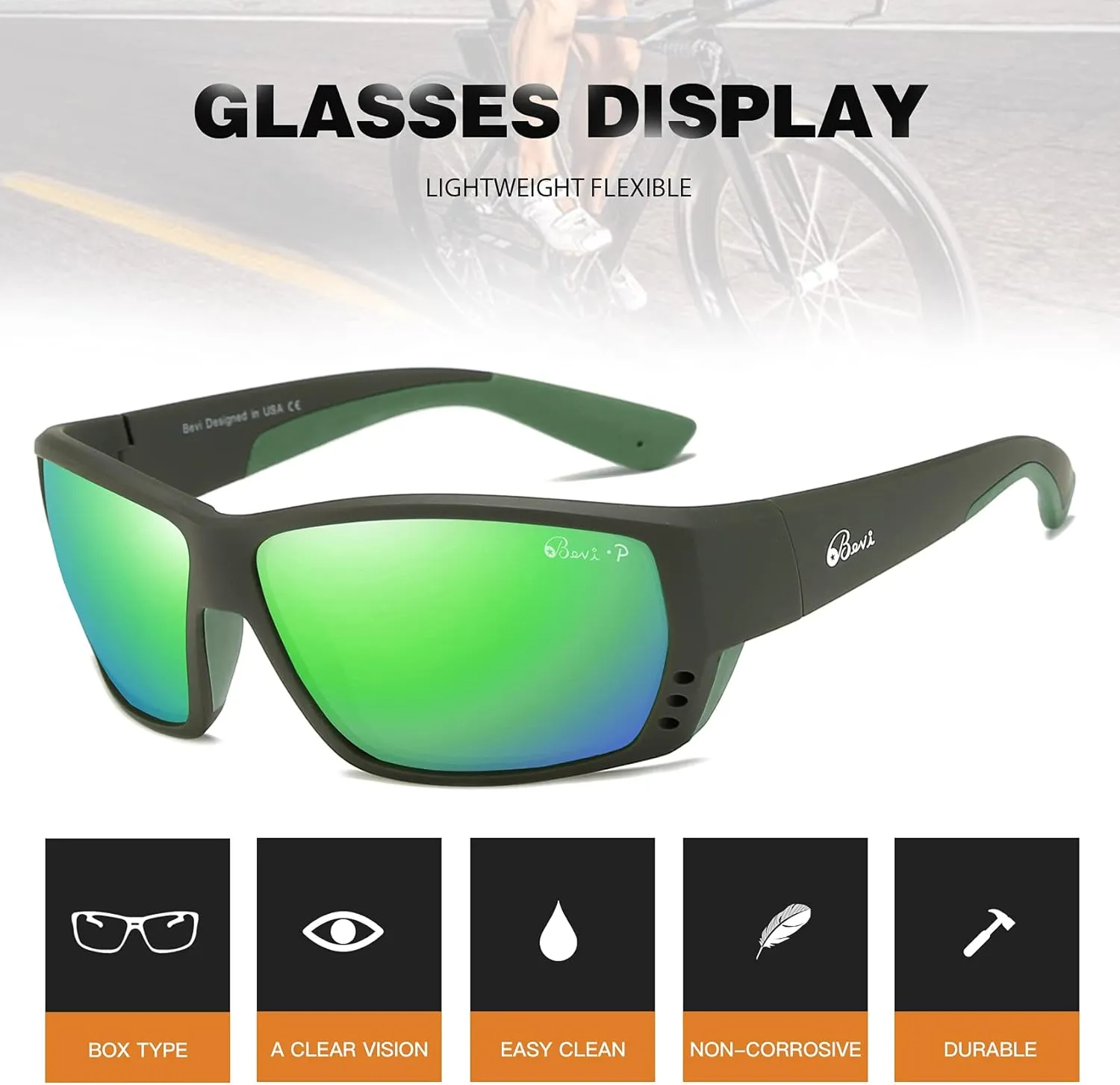 Bevi Polarized Sports Sunglasses Ultralight TR90 Frame Glasses Flexible and Durable for Men Women Sun Glasses