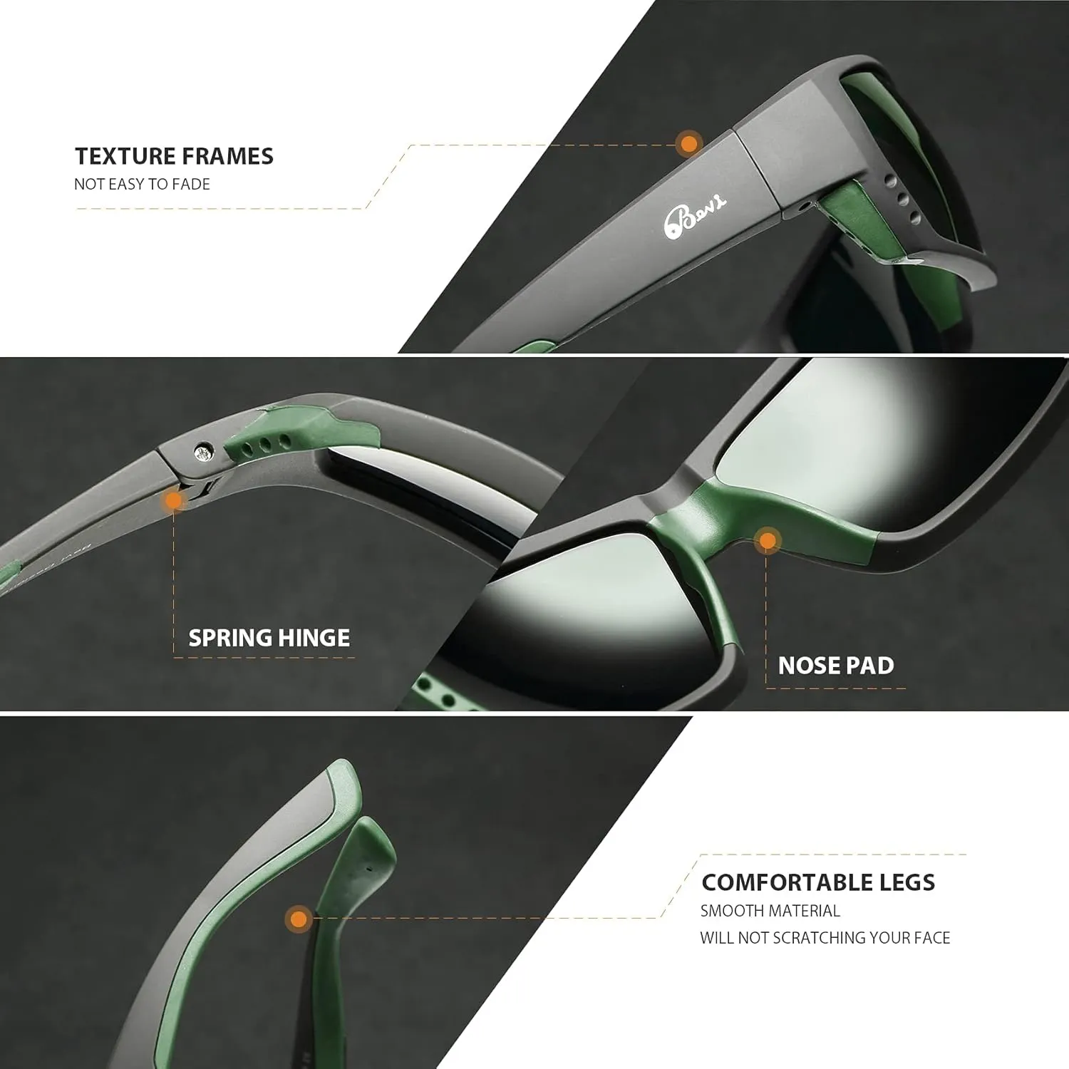 Bevi Polarized Sports Sunglasses Ultralight TR90 Frame Glasses Flexible and Durable for Men Women Sun Glasses
