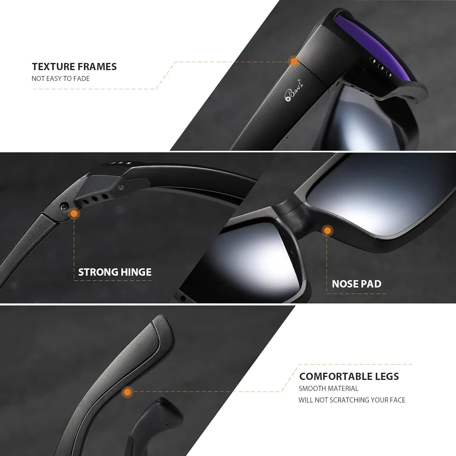 Bevi Polarized Sports Sunglasses Ultralight TR90 Frame Glasses Flexible and Durable for Men Women Sun Glasses