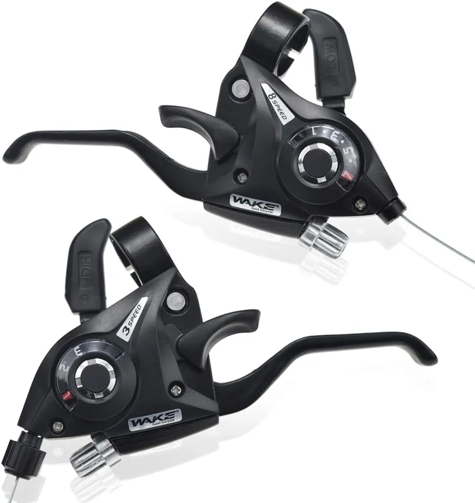Bicycle Brake Levers Shifter 3x8 24 Speed Shifter with Gear Indicator and V Brake Cable for Moutain Bike, Road Bike, MTB, BMX, Fixie Gear, Cycling
