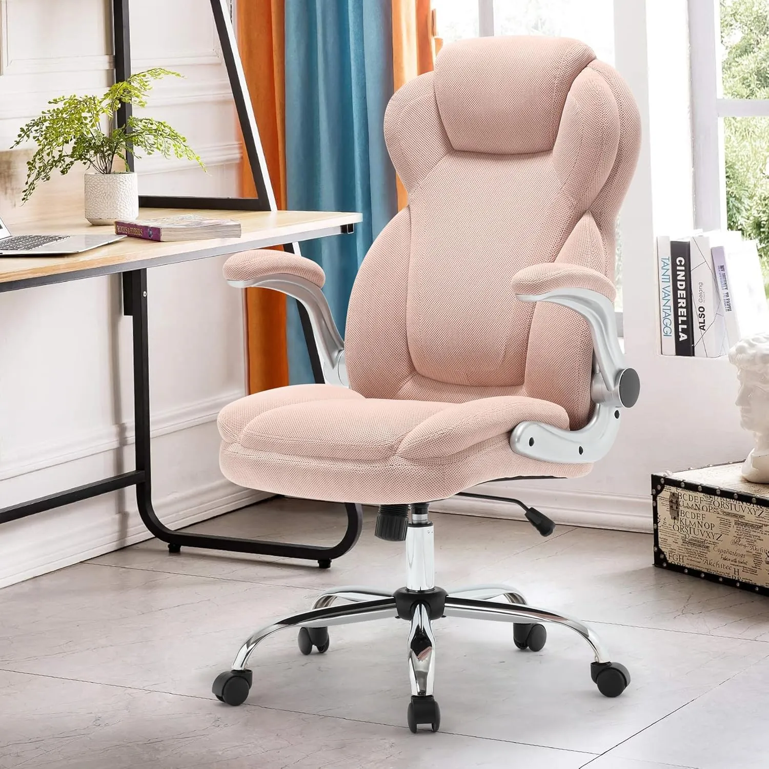 Big and Tall Fabric Pink Office Chair 400lbs-Heavy Duty Executive Desk Chair with Extra Wide Seat, High Back Ergonomic Leather Computer Chair with Tilt Rock&Tension, Padded Armrests-Black