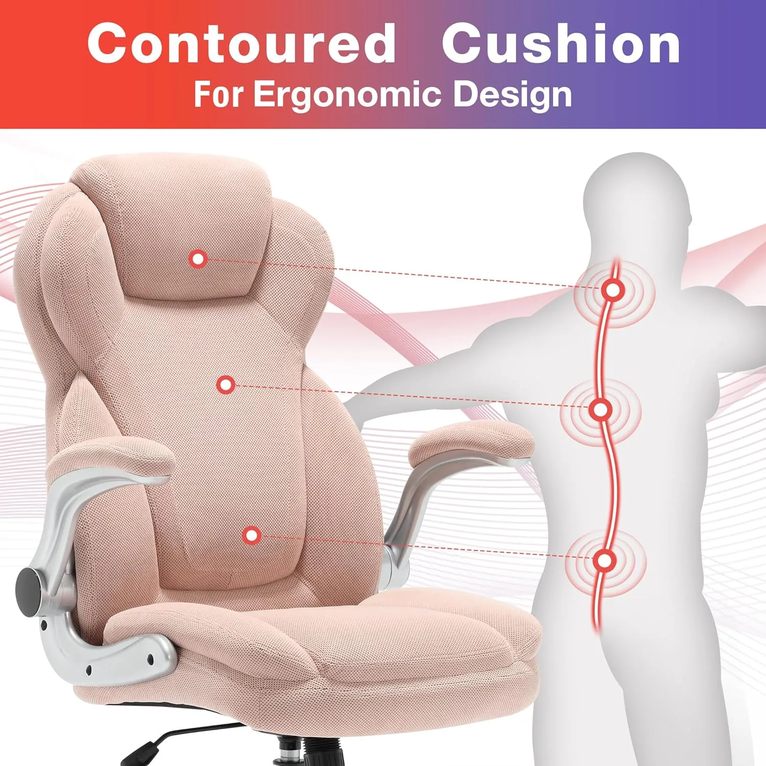 Big and Tall Fabric Pink Office Chair 400lbs-Heavy Duty Executive Desk Chair with Extra Wide Seat, High Back Ergonomic Leather Computer Chair with Tilt Rock&Tension, Padded Armrests-Black