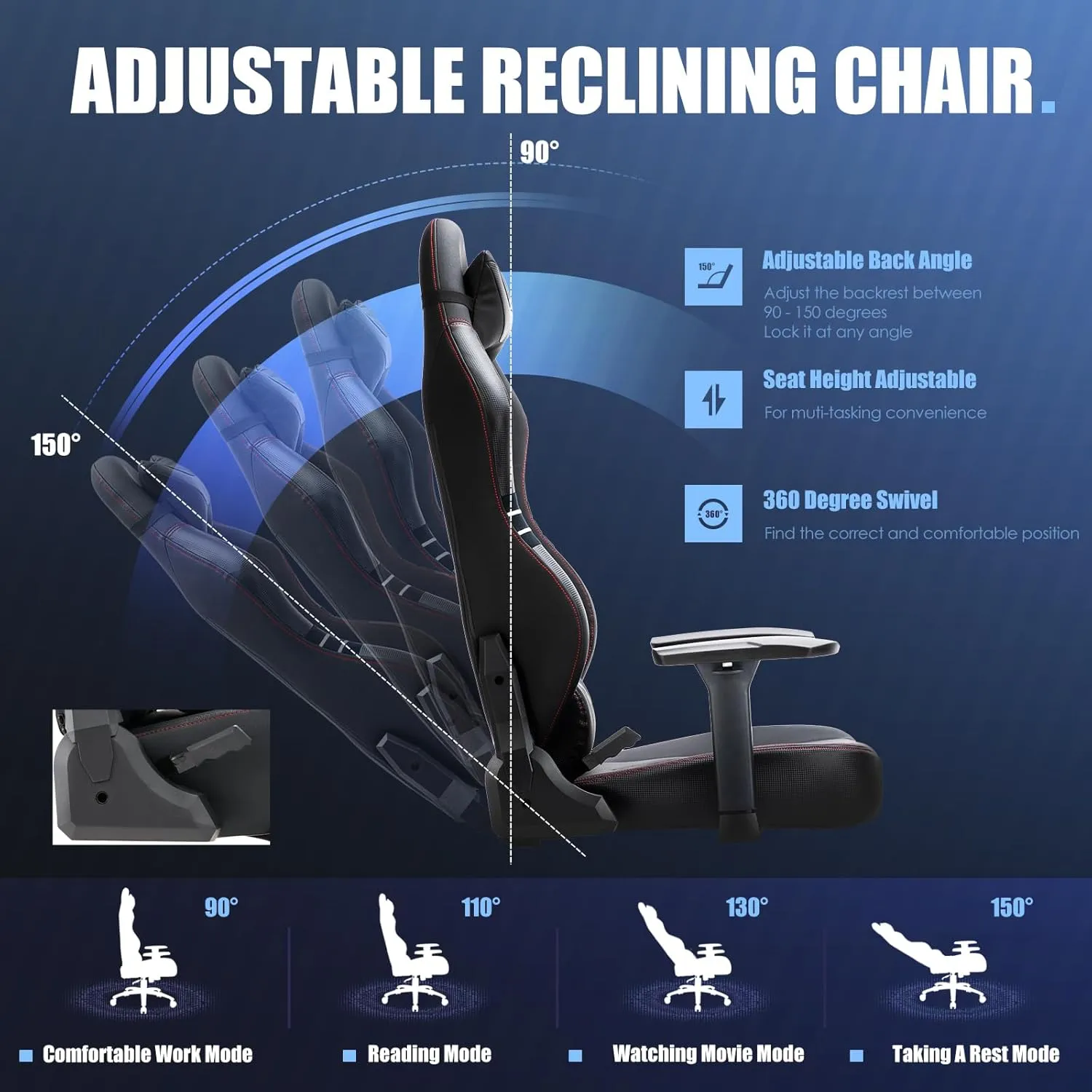 Big and Tall Gaming Chair 350lbs-Racing Computer Gamer Chair, Ergonomic Office PC Chair with Wide Seat, Reclining Back, Adjustable Armrest for Adult Teens