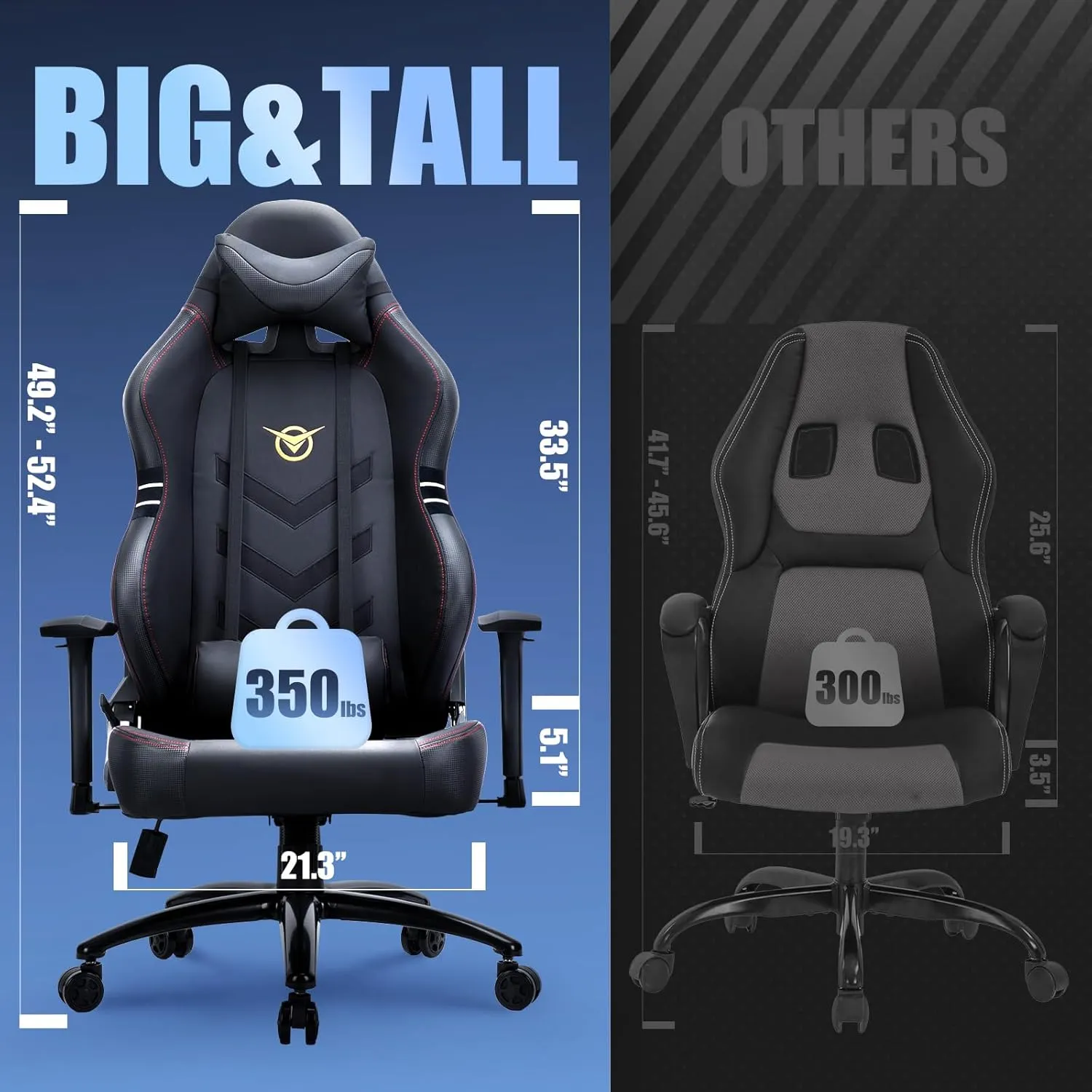 Big and Tall Gaming Chair 350lbs-Racing Computer Gamer Chair, Ergonomic Office PC Chair with Wide Seat, Reclining Back, Adjustable Armrest for Adult Teens