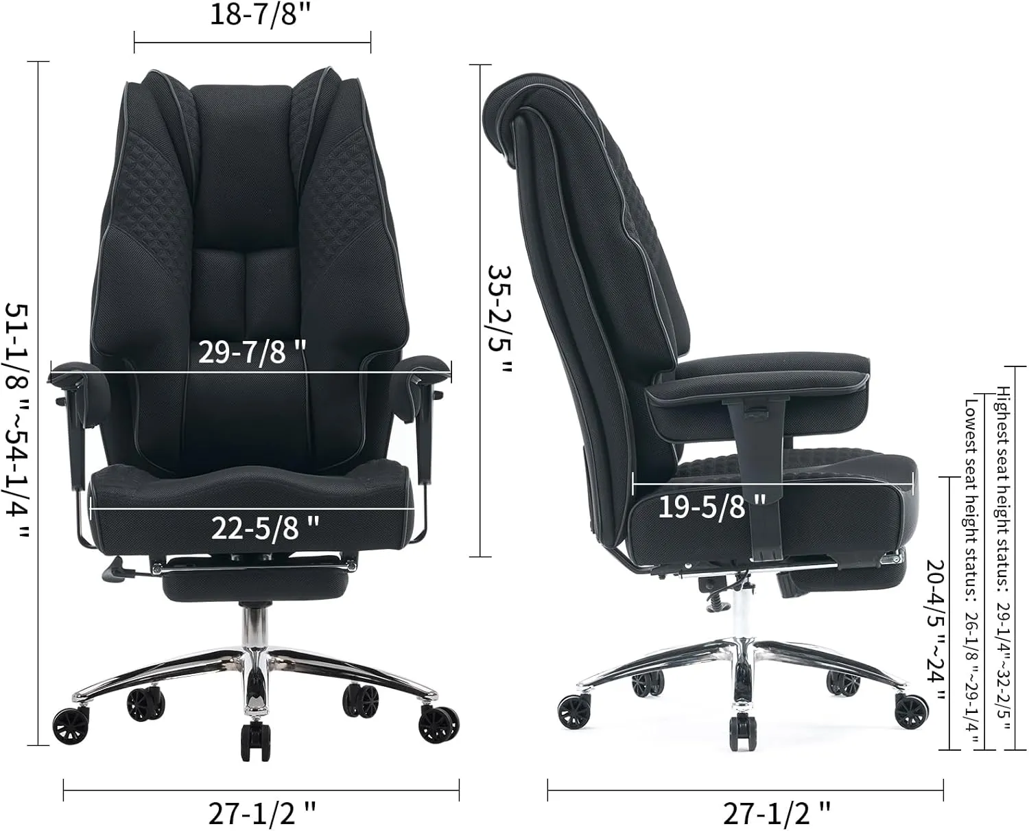 Big and Tall Office Chair 400lbs Wide Seat, Leather High Back Executive Office Chair with Foot Rest, Ergonomic Chairs Lumbar Support for Lower Back Pain Relief (Mesh Black)