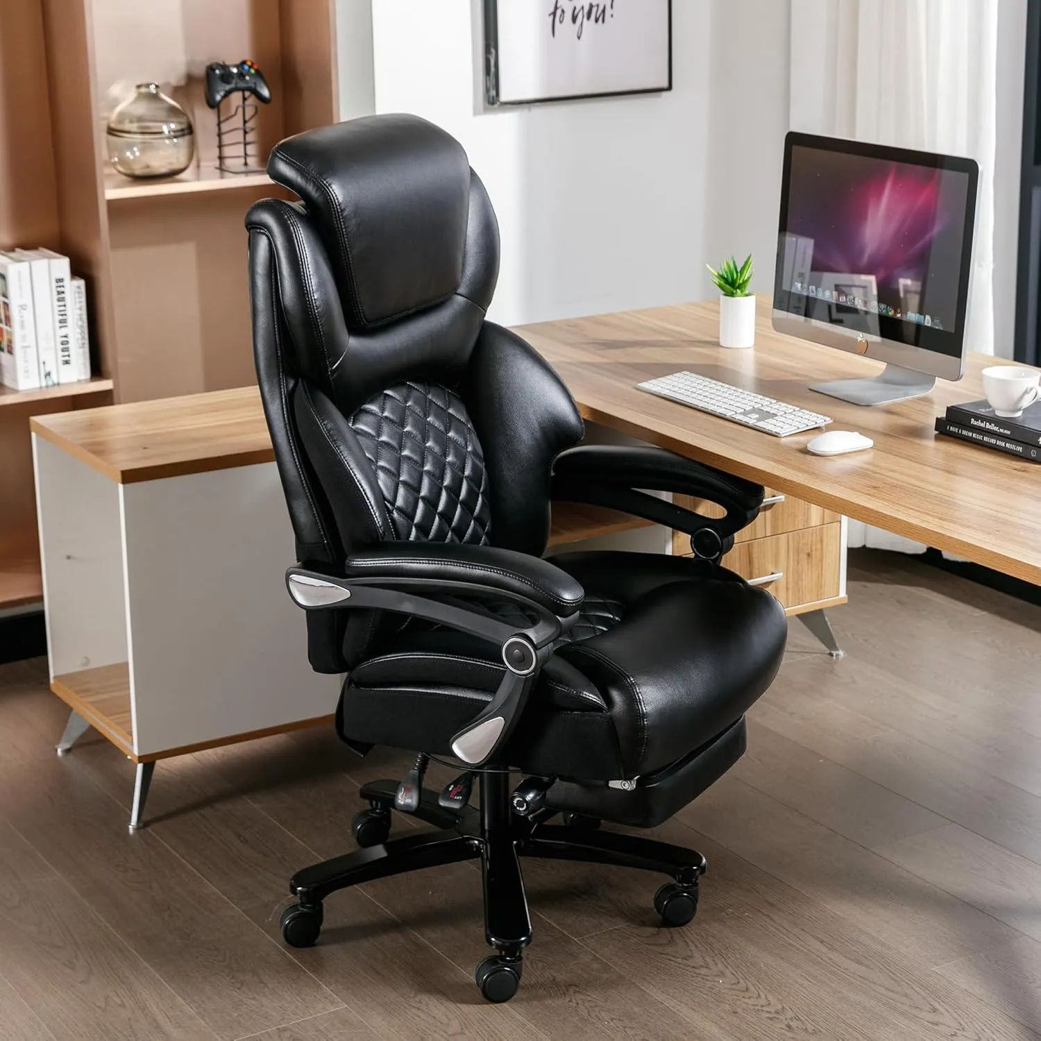 Big and Tall Office Chair 500 lbs, Extra Wide High Back Office Chair for Heavy People, Reclining Executive Comfortable Office Chair with Footrest and Lumbar Support, PU Leather
