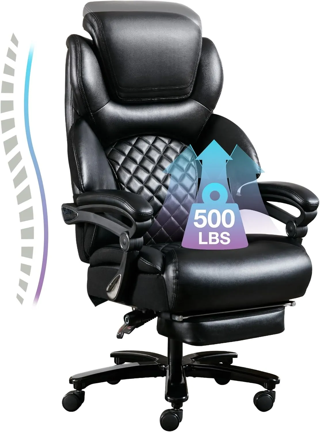 Big and Tall Office Chair 500 lbs, Extra Wide High Back Office Chair for Heavy People, Reclining Executive Comfortable Office Chair with Footrest and Lumbar Support, PU Leather