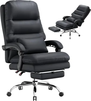 Big and Tall Office Desk Chair - Ergonomic 400LBS PU Leather Computer Chair With Foot Rest and Lumbar Pillow (Black)