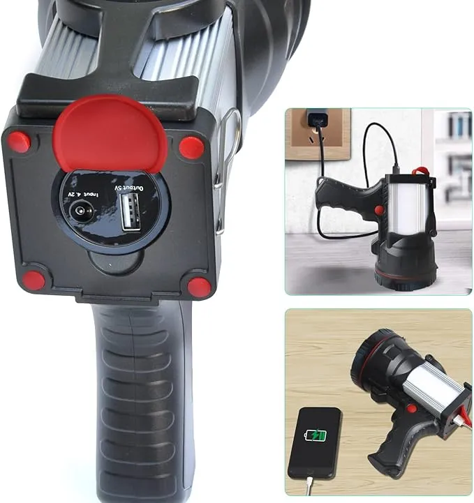 BIGSUN Super Bright Rechargeable Spotlight 160000 lumens Led Flashlight High Power Waterproof Handheld Searchlight with Lantern and 9600mAh Power Bank for Home Security, Camping, Boating, Hunting