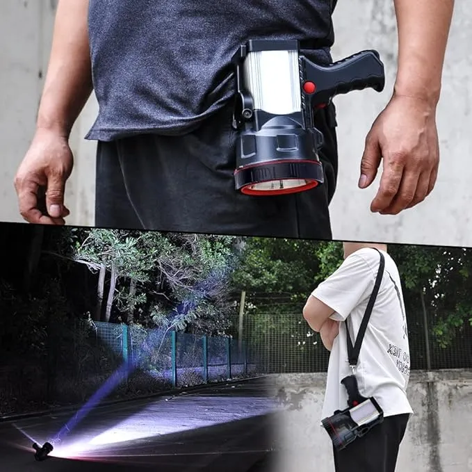 BIGSUN Super Bright Rechargeable Spotlight 160000 lumens Led Flashlight High Power Waterproof Handheld Searchlight with Lantern and 9600mAh Power Bank for Home Security, Camping, Boating, Hunting