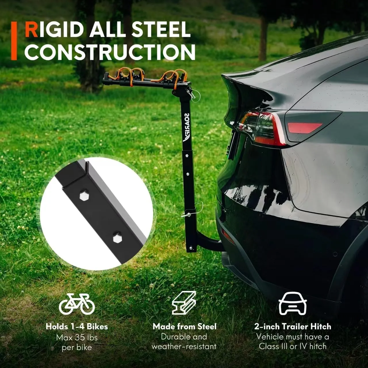 Bike Rack for Car, SUV, RV, Bike Rack Hitch Mount, Hitch Bike Rack 2, Up to 70 lbs Load Bicycle Rack Carrier Rubber Straps, Tilt Release, Bike Rack with 2" Hitch for Cars (2 Bikes)