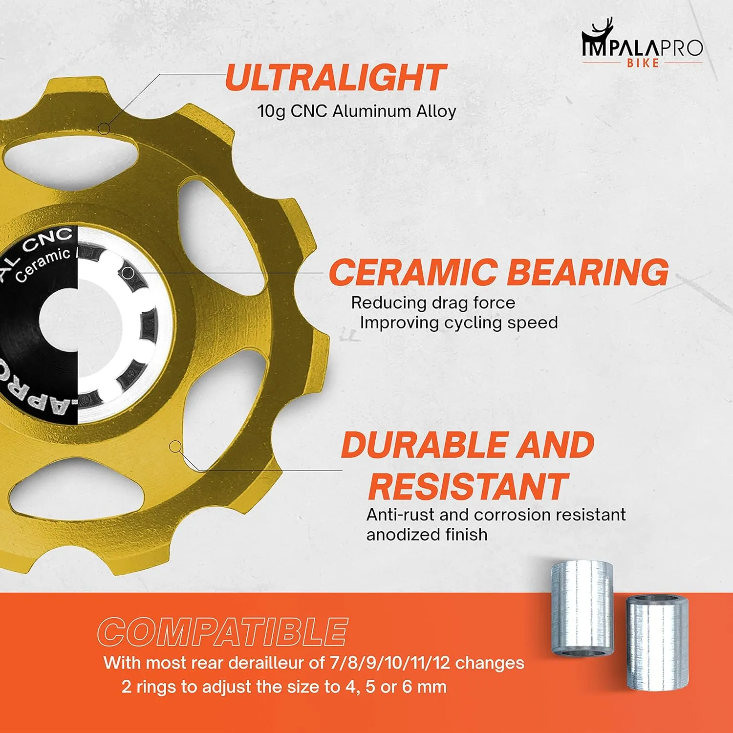 Bike Set of 2 Ceramic Jockey Wheels 11t - Derailleur Pulley - Shimano Jockey Wheels 11 Speed - Sram Pulley