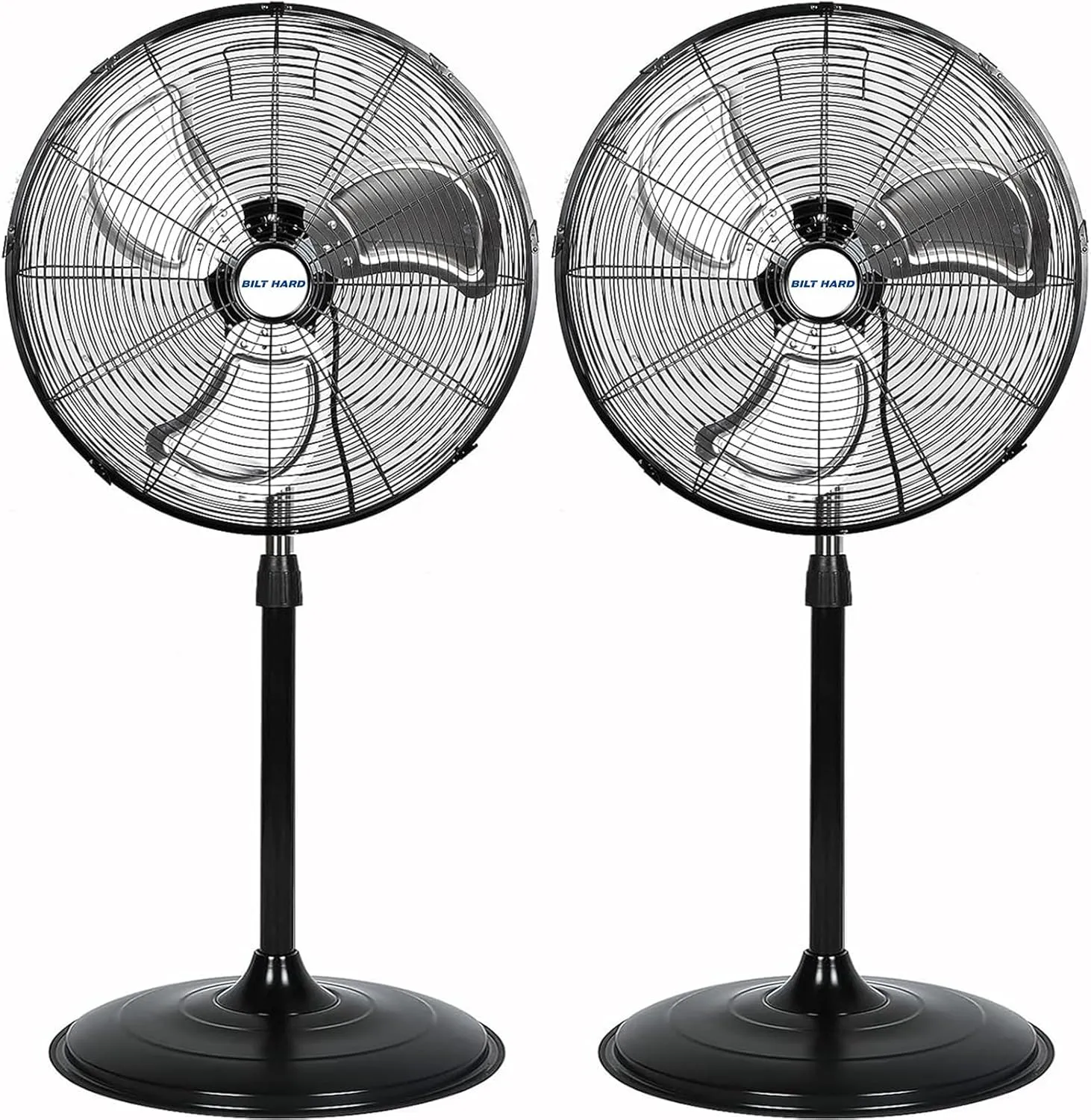 BILT HARD 20" High Velocity Pedestal Fan, 3-Speed 5200 CFM Industrial Oscillating Stand Fan, Heavy Duty Standing Shop Fan with Aluminum Blades for Garage, Commercial and Residential, 2 Pack