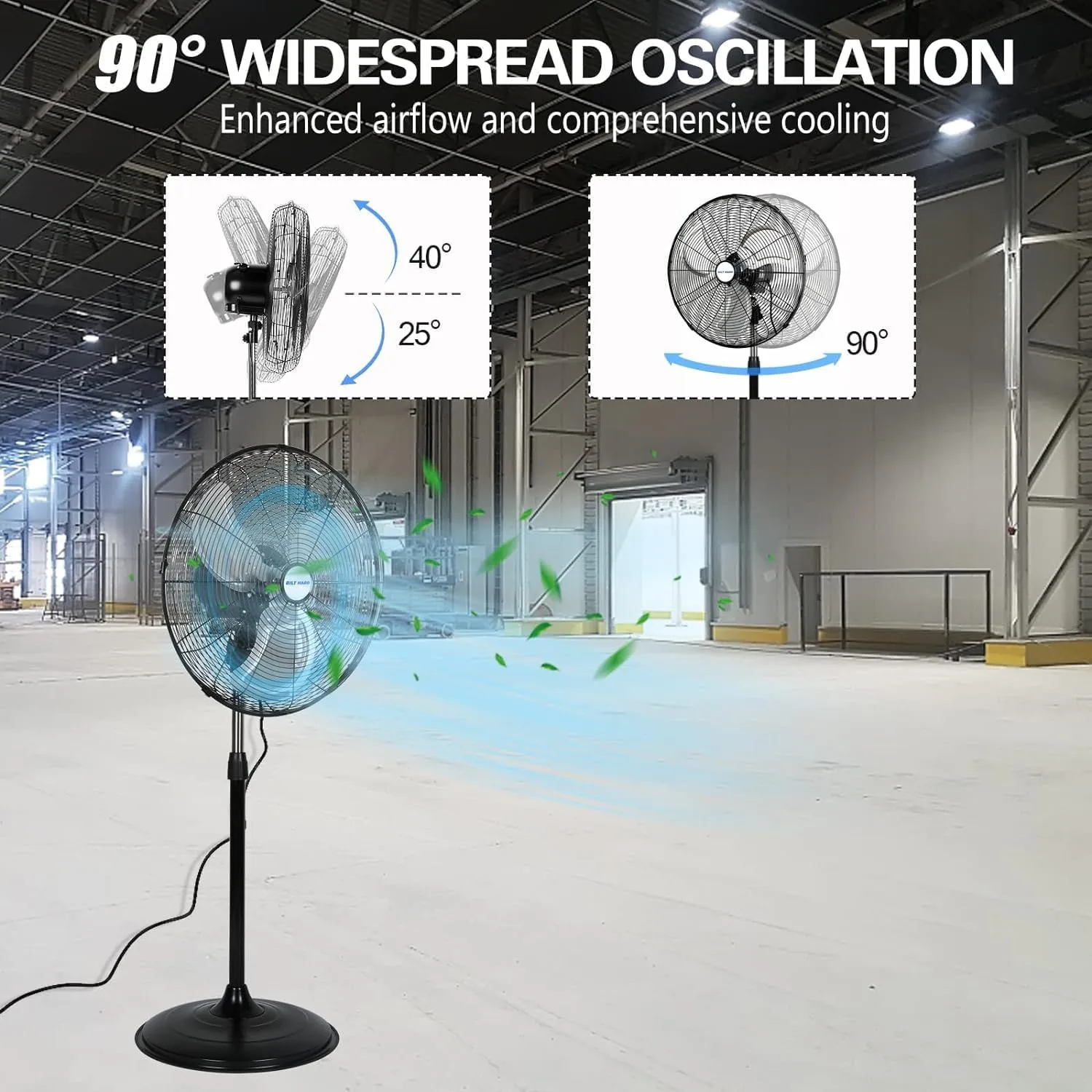 BILT HARD 20" High Velocity Pedestal Fan, 3-Speed 5200 CFM Industrial Oscillating Stand Fan, Heavy Duty Standing Shop Fan with Aluminum Blades for Garage, Commercial and Residential, 2 Pack