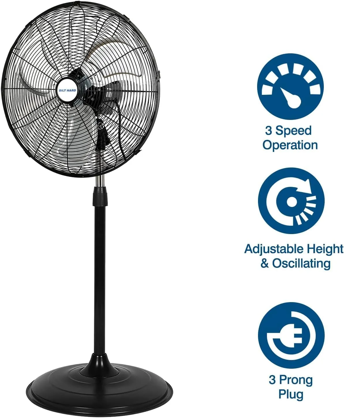 BILT HARD 20" High Velocity Pedestal Fan, 3-Speed 5200 CFM Industrial Oscillating Stand Fan, Heavy Duty Standing Shop Fan with Aluminum Blades for Garage, Commercial and Residential, 2 Pack