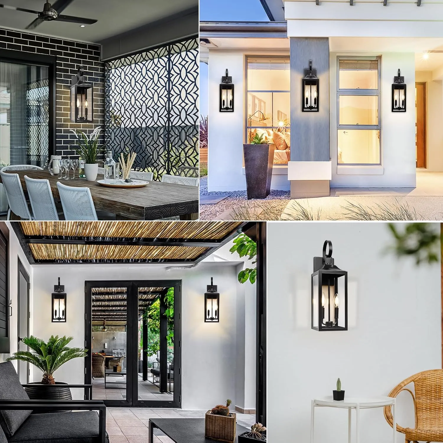 Black Dusk to Dawn Outdoor Wall Lantern 2-Light, 19" Large Outside Modern Porch Sconce Light Fixture, Industrial Porch Light Wall Mount with Glass, Waterproof Farmhouse Exterior Lamp Lighting