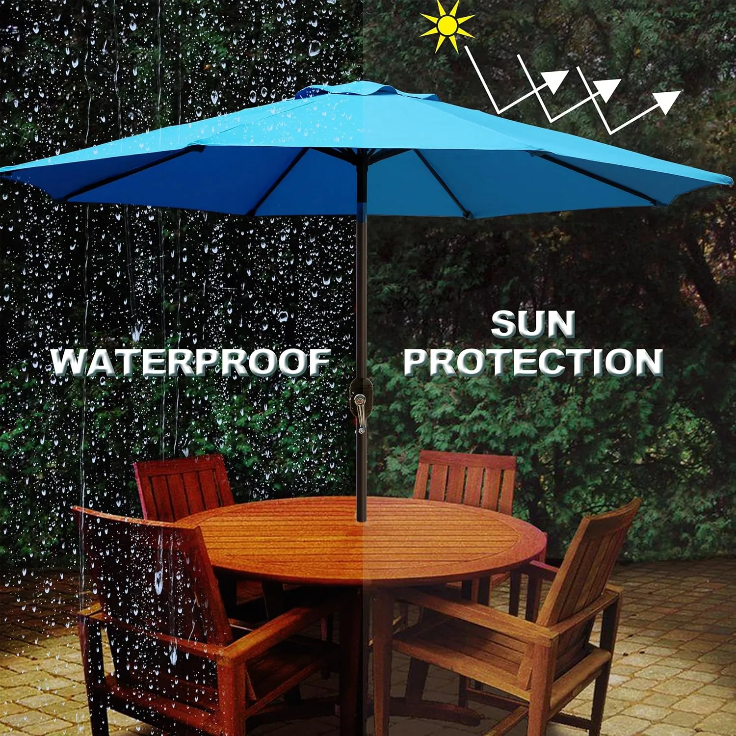 Blissun 9' Outdoor Patio Umbrella, Outdoor Table Umbrella, Yard Umbrella, Market Umbrella with 8 Sturdy Ribs, Push Button Tilt and Crank