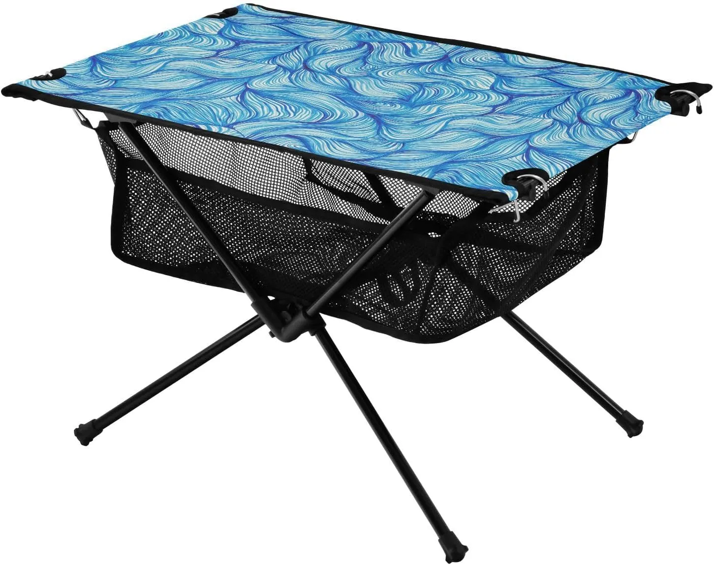 Bolaz Outdoor Folding Portable Picnic Camping Table-Blue Abstract Flower4,Storage Mesh for Camping Gear Accessories, Hiking, Mountaineering, Outdoor Travel