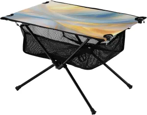 Bolaz Outdoor Folding Portable Picnic Camping Table-Blue and Yellow Water Ripple,Storage Mesh for Camping Gear Accessories, Hiking, Mountaineering, Outdoor Travel