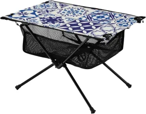 Bolaz Outdoor Folding Portable Picnic Camping Table-Mediterranean Seamless Navy Blue Decoration,Storage Mesh for Camping Gear Accessories, Hiking, Mountaineering, Outdoor Travel