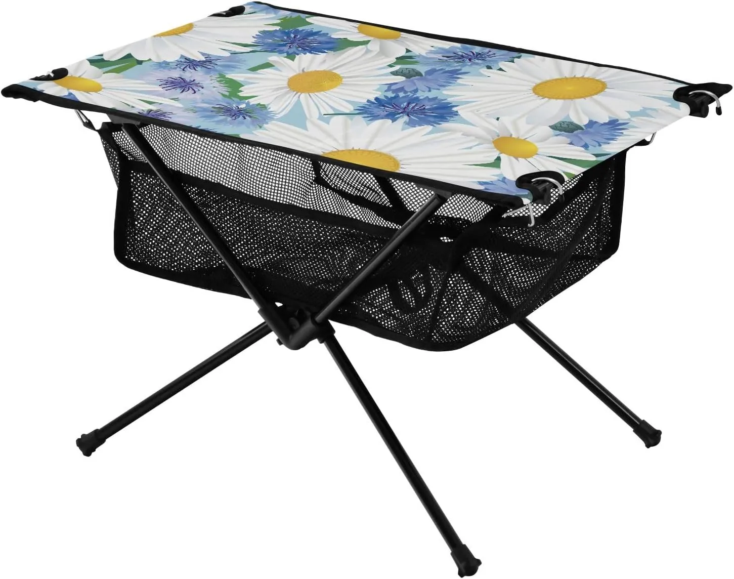 Bolaz Outdoor Folding Portable Picnic Camping Table-White Daisy Flower on Blue,Storage Mesh for Camping Gear Accessories, Hiking, Mountaineering, Outdoor Travel