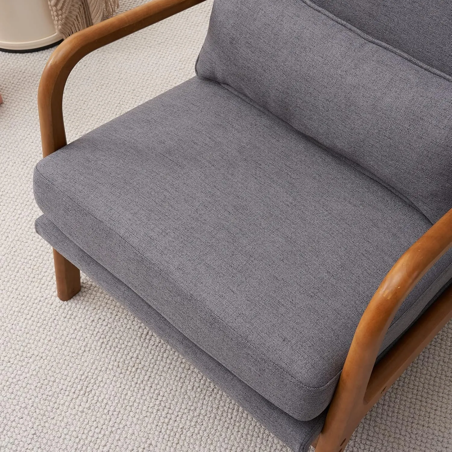Bonnlo High Back Linen Dark Grey Mid Century Modern Accent Chair, Soild Wood Padding Lounge Armchairs Side Sitting Chairs for Living Room, Bedroom, Guest Room
