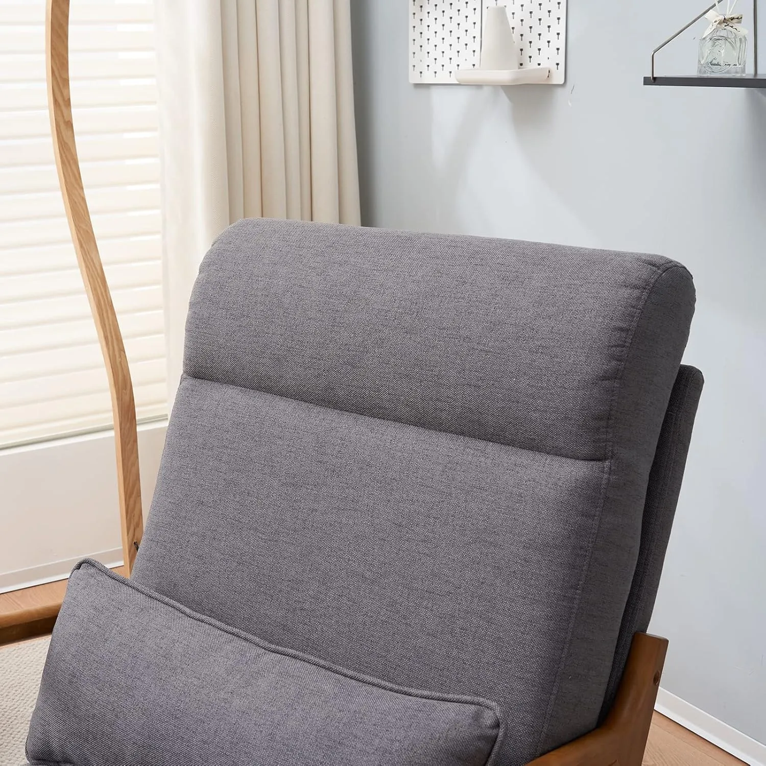 Bonnlo High Back Linen Dark Grey Mid Century Modern Accent Chair, Soild Wood Padding Lounge Armchairs Side Sitting Chairs for Living Room, Bedroom, Guest Room
