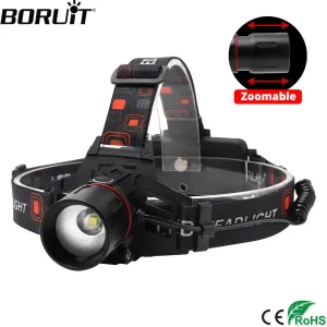 BORUiT 1000LM XML-T6 LED Headlamp 3-Mode Zoomable Headlight Waterproof Camping Hunting Flashlight Use 18650 Battery Head Torch