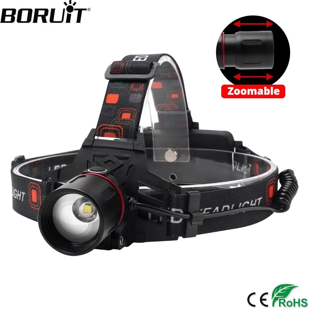 BORUiT 1000LM XML-T6 LED Headlamp 3-Mode Zoomable Headlight Waterproof Camping Hunting Flashlight Use 18650 Battery Head Torch