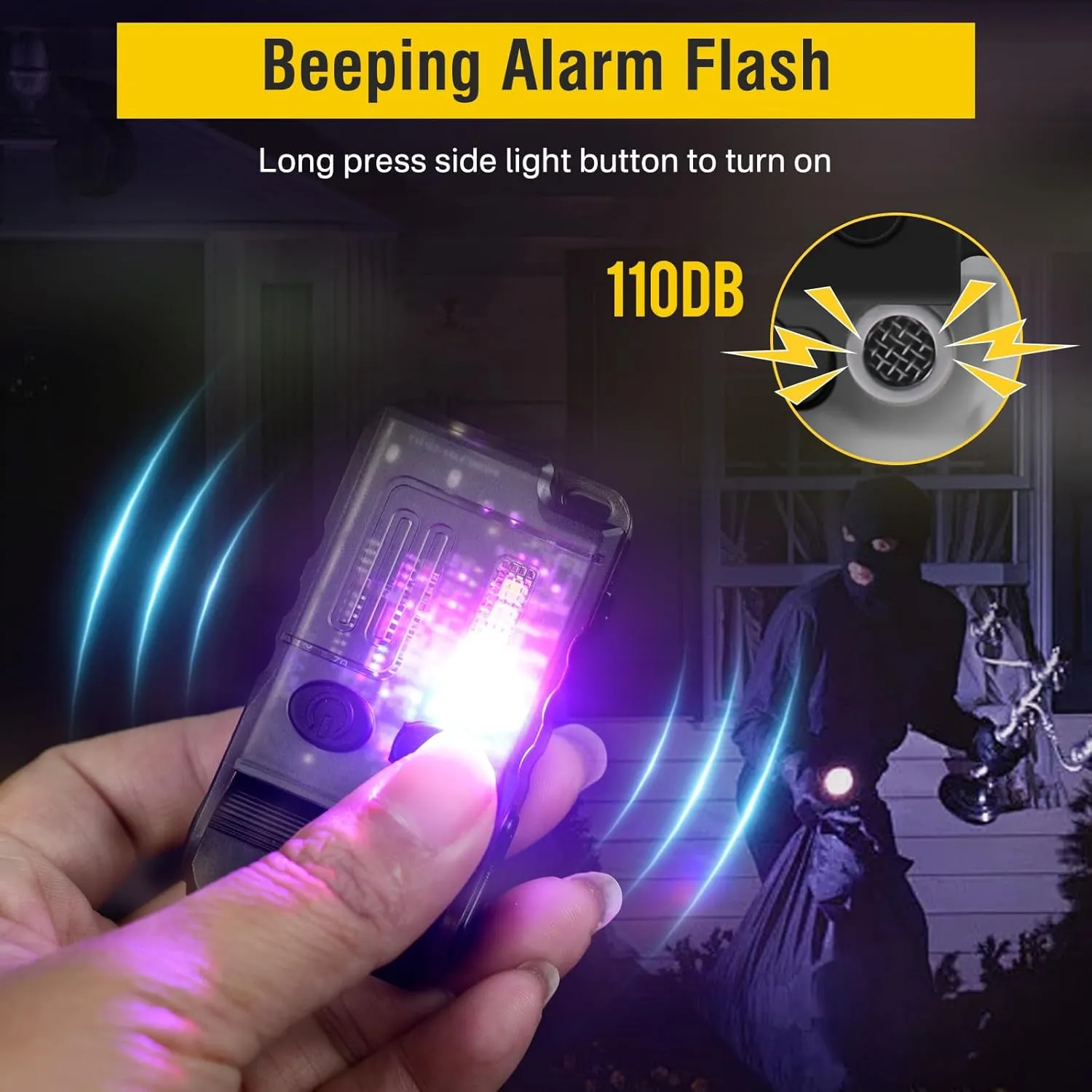 BORUIT V20 Small Powerful Flashlight Super Bright with Red Blue Warm Light, 180° Head Swivels 110dB Buzzer - Mini Keychain Pocket Rechargeable LED Flashlights USB EDC Clip Flash Light