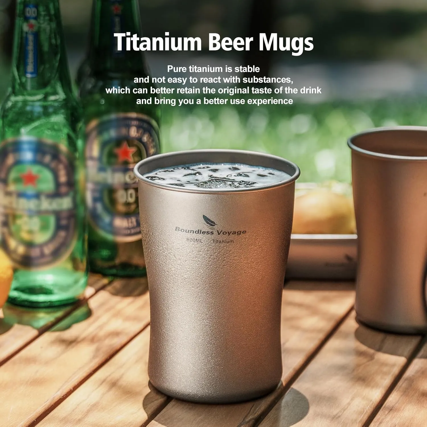 Boundless Voyage Titanium Beer Cups Ultralight Coffee Tea Juicy Mugs for Outdoor Camping Picnic 240ml 380ml 600ml (600ml)