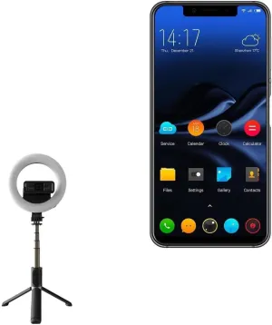 BoxWave Stand and Mount Compatible with Elephone S9 - RingLight SelfiePod, Selfie Stick Extendable Arm with Ring Light - Jet Black