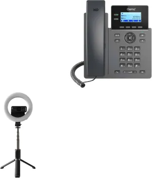 BoxWave Stand and Mount Compatible with Ooma 2602 IP Phone - RingLight SelfiePod, Selfie Stick Extendable Arm with Ring Light - Jet Black